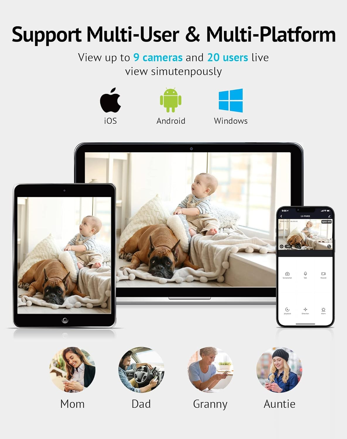 1080P Indoor Security Camera with Sound and Motion Detection, 360° Baby Monitor, WiFi Pet Camera, Two-Way Audio, Night Vision, SD and Cloud Storage, Compatible with Alexa