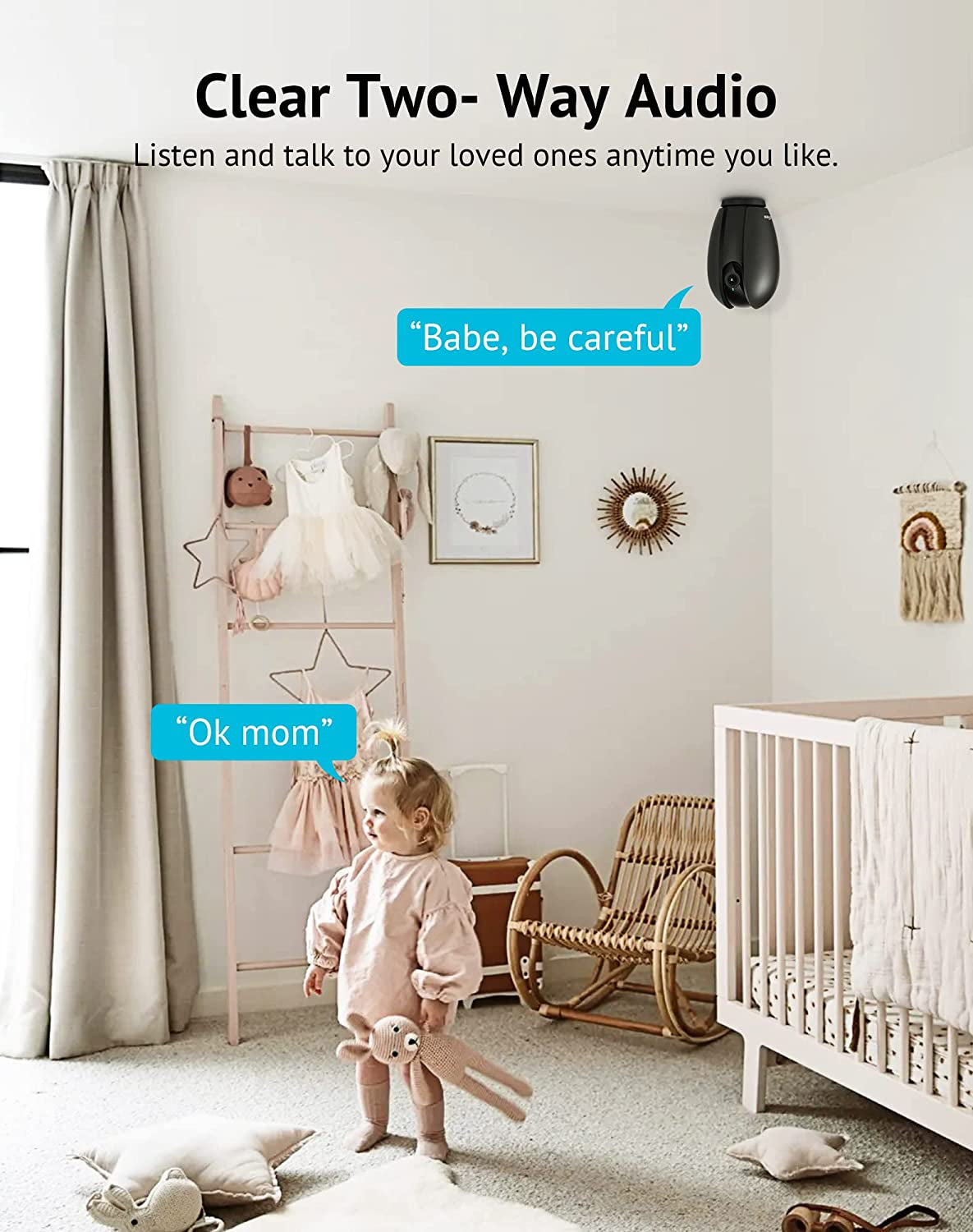 1080P Indoor Security Camera with Sound and Motion Detection, 360° Baby Monitor, WiFi Pet Camera, Two-Way Audio, Night Vision, SD and Cloud Storage, Compatible with Alexa