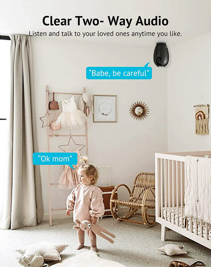 1080P Indoor Security Camera with Sound and Motion Detection, 360° Baby Monitor, WiFi Pet Camera, Two-Way Audio, Night Vision, SD and Cloud Storage, Compatible with Alexa