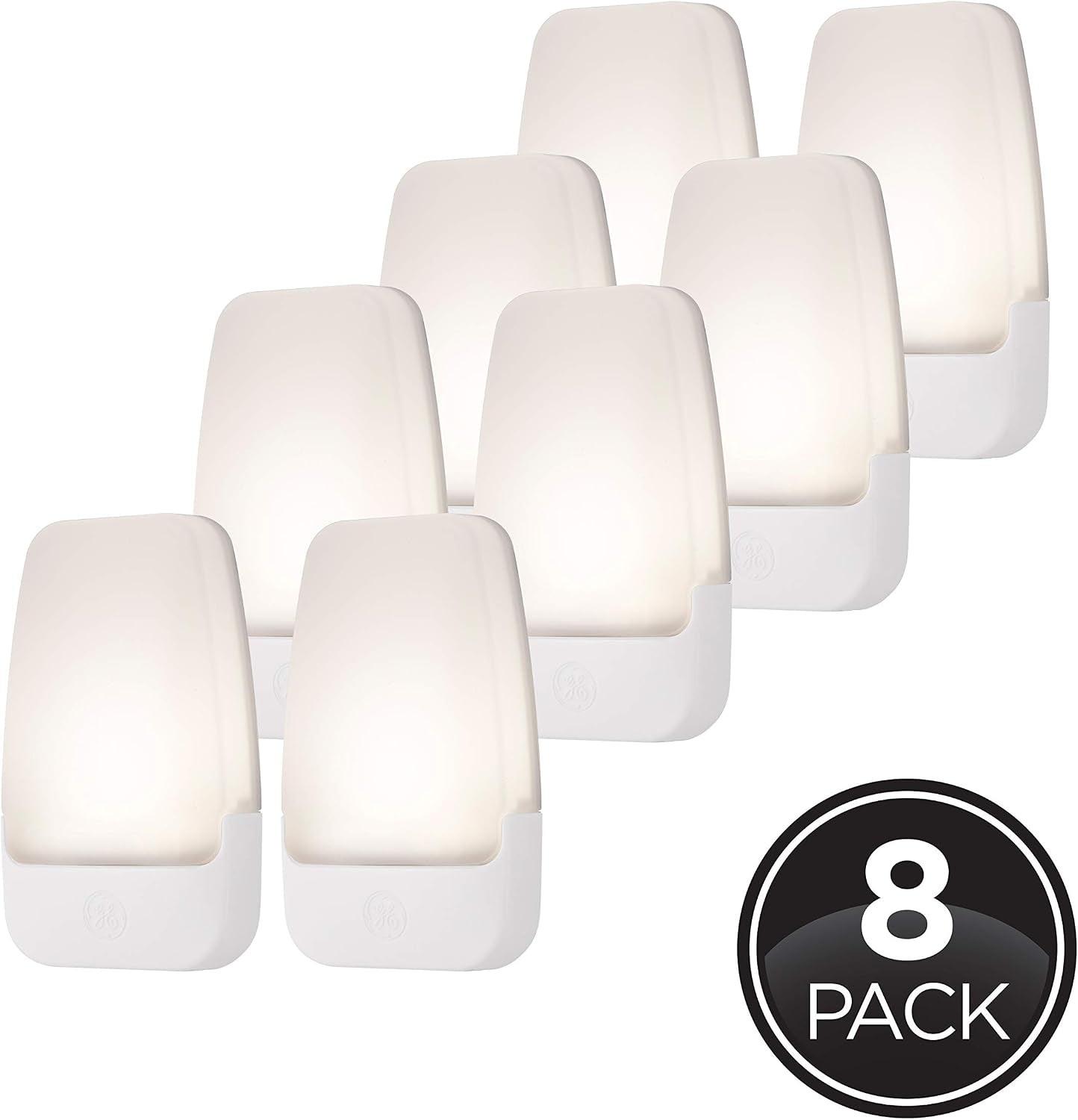 GE LED Night Light, Plug-In, Dusk to Dawn Sensor, Warm White, Ambient Lighting, Ideal Nightlight for Kids, Adults, Bedroom, Bathroom, Nursery, Hallway, Kitchen, 46478, 8 Pack