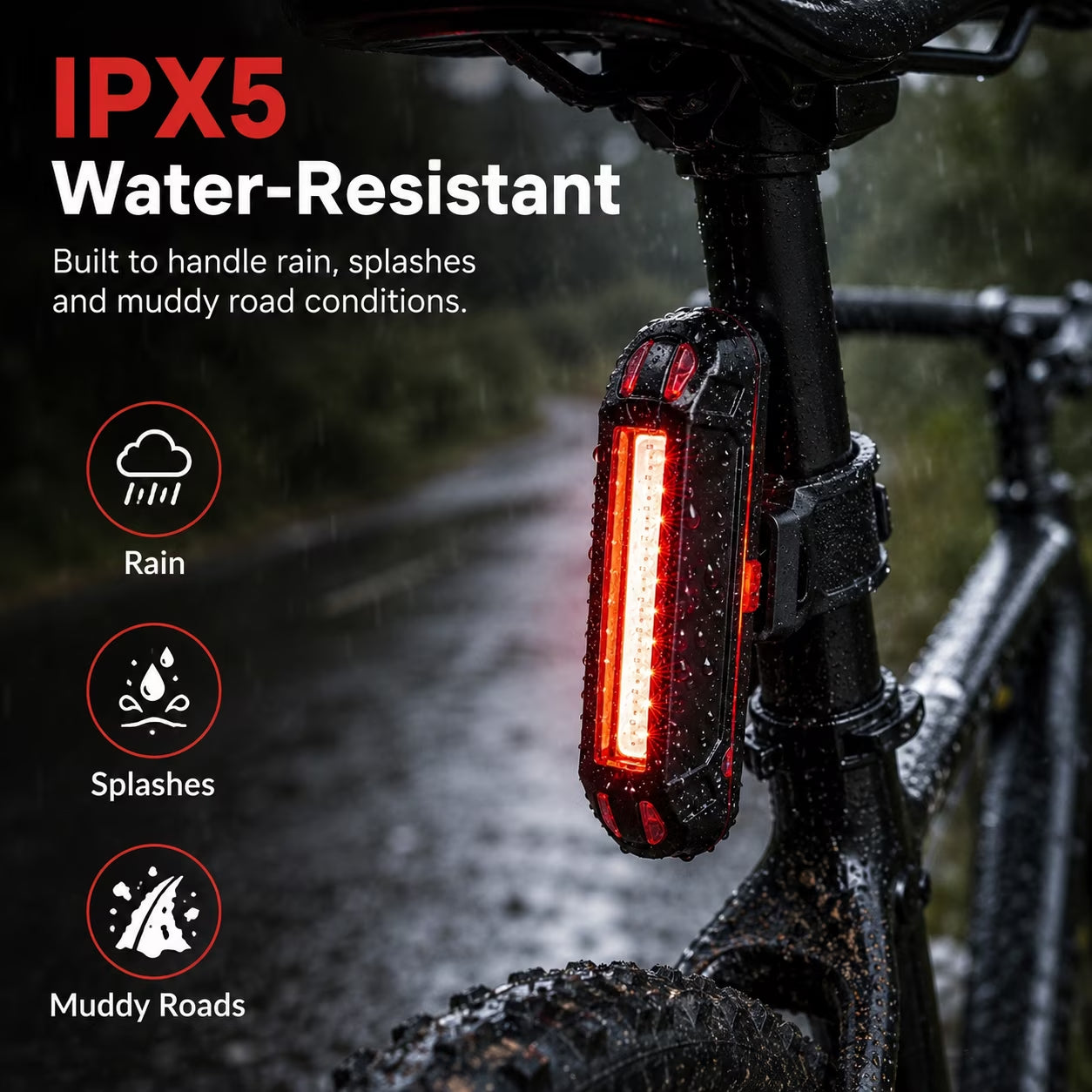 USB Rechargeable LED Bicycle Tail Light Set - 2-Pack, IPX5 Water-Resistant with 5 Lighting Modes