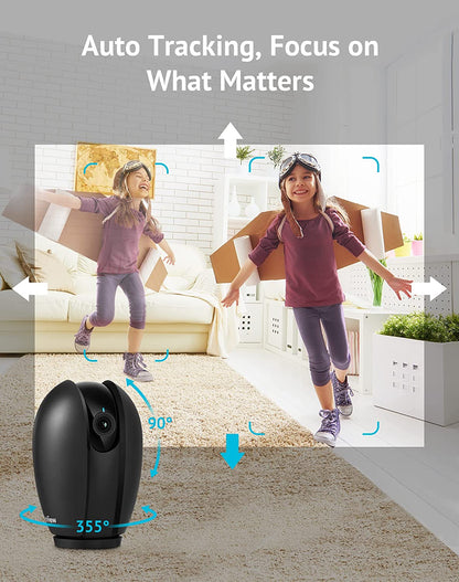 1080P Indoor Security Camera with Sound and Motion Detection, 360° Baby Monitor, WiFi Pet Camera, Two-Way Audio, Night Vision, SD and Cloud Storage, Compatible with Alexa
