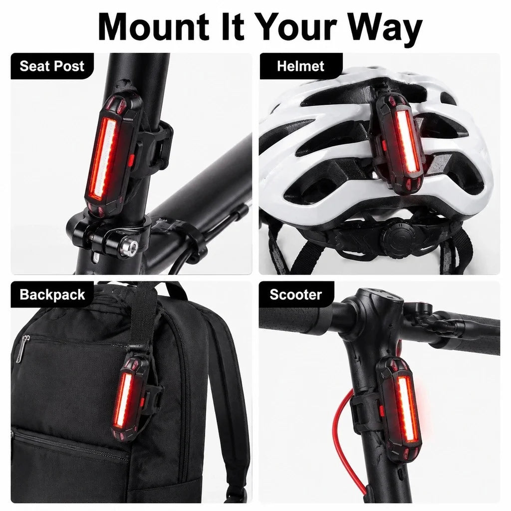 USB Rechargeable LED Bicycle Tail Light Set - 2-Pack, IPX5 Water-Resistant with 5 Lighting Modes