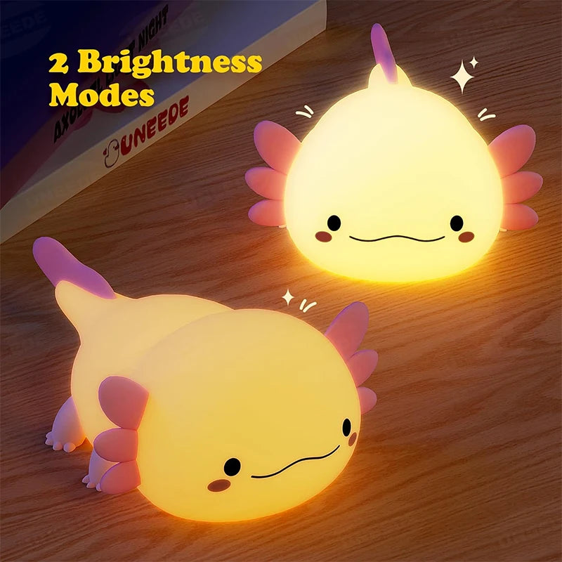 Axolotl Silicone Night Light - Touch Control USB Rechargeable Table Lamp for Nursery and Children's Sleep Aid