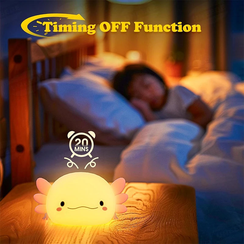 Axolotl Silicone Night Light - Touch Control USB Rechargeable Table Lamp for Nursery and Children's Sleep Aid