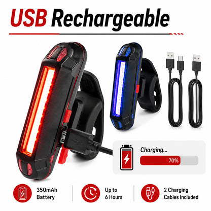 USB Rechargeable LED Bicycle Tail Light Set - 2-Pack, IPX5 Water-Resistant with 5 Lighting Modes