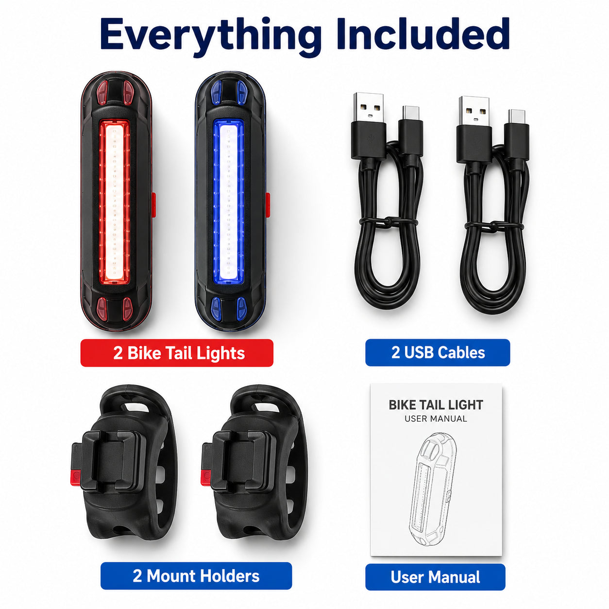 USB Rechargeable LED Bicycle Tail Light Set - 2-Pack, IPX5 Water-Resistant with 5 Lighting Modes