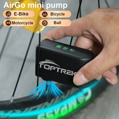 Toptrek 100 PSI Mini Electric Air Pump - Portable 1260mAh Bicycle Inflator for Presta and Schrader Valves - Suitable for Road, MTB, and Motorcycle Tires