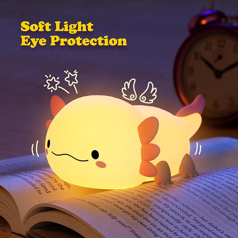 Axolotl Silicone Night Light - Touch Control USB Rechargeable Table Lamp for Nursery and Children's Sleep Aid