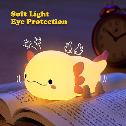 Axolotl Silicone Night Light - Touch Control USB Rechargeable Table Lamp for Nursery and Children's Sleep Aid