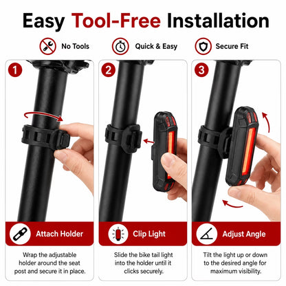 USB Rechargeable LED Bicycle Tail Light Set - 2-Pack, IPX5 Water-Resistant with 5 Lighting Modes