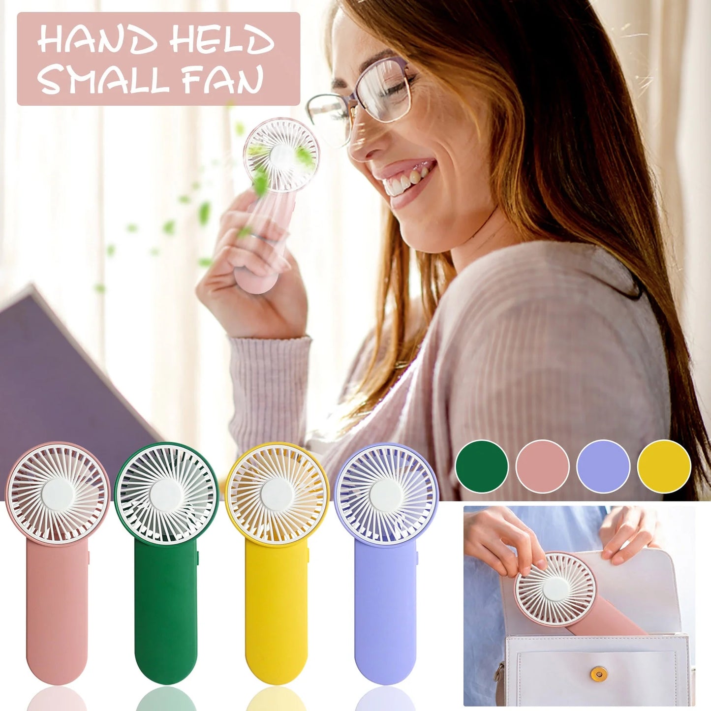 Portable Mini Desk Fan with Lanyard - Handheld and Battery Operated for Indoor and Outdoor Use