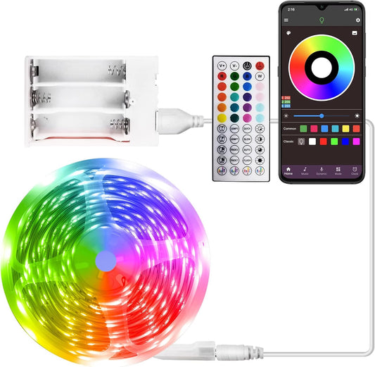 Battery-Operated 13.2Ft LED Strip Lights with Color Changing, Music Sync, and App Remote Control for TV, Party, and Room Decoration