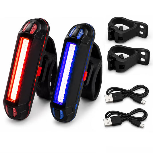 USB Rechargeable LED Bicycle Tail Light Set - 2-Pack, IPX5 Water-Resistant with 5 Lighting Modes