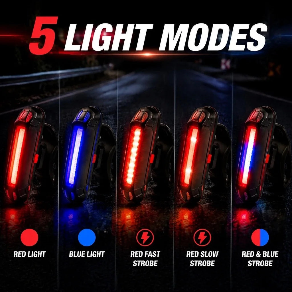 USB Rechargeable LED Bicycle Tail Light Set - 2-Pack, IPX5 Water-Resistant with 5 Lighting Modes